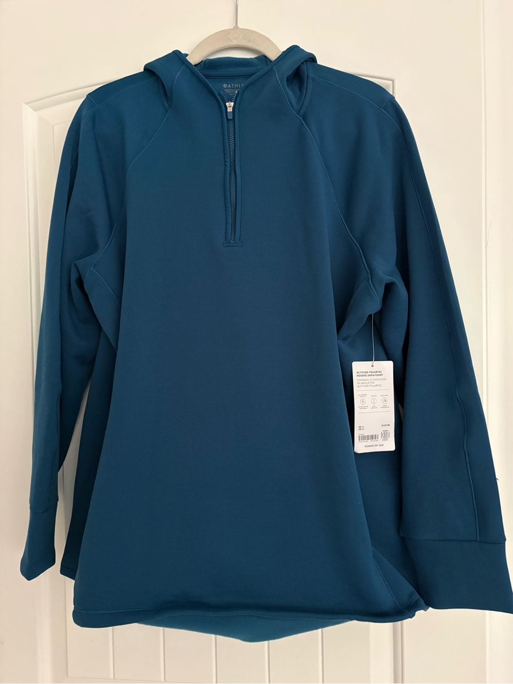 Athleta Teal Hooded Quarter-Zip Pullover